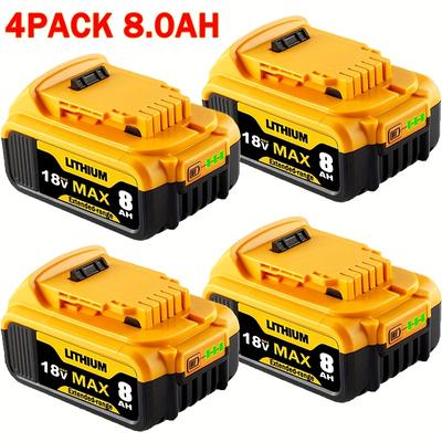 TEMU 4pcs 8.0ah High-performance Lithium Battery For 18v Max - Compatible With Dcb180, , , Cordless Tools, Yellow Plastic Case With Led Indicator, Rechargeable, Lithium Rechargeable Batteries Image