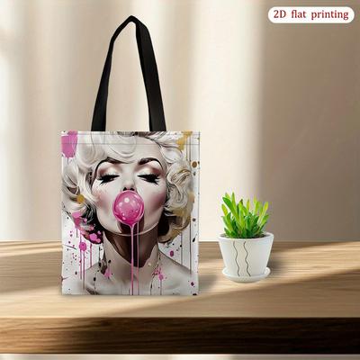 TEMU 1pc [2d Flat Printing] Tote Bags For Women, Trendy Reusable Shopping Bag With A Interior And , Shopping, Travel, Beach , And Everyday Use. Image