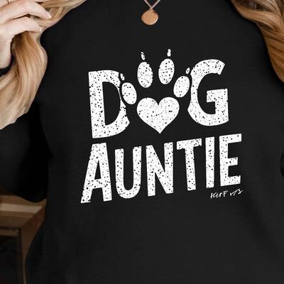 TEMU 1pc Women's Casual Crew Neck Sweatshirt With Dog Auntie , Polyester Knit Fabric, Geometric For Fall & Spring Image