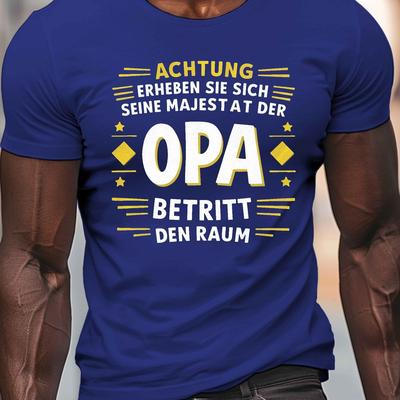 TEMU 1pc Men's Summer Casual Crew Neck T-shirt, Polyester Knit Fabric, Stretchy Lightweight Short Sleeve Top With Geometric Opa Stars Print Image