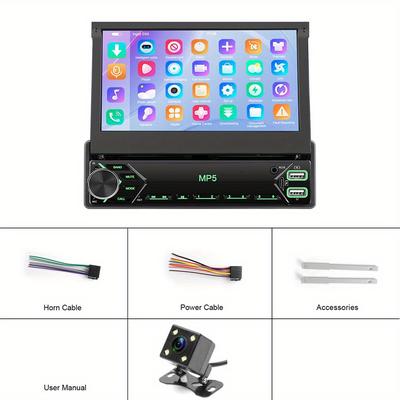 TEMU 1 Din Car Stereo Single Din 7-inch Car Radio Autoradio With Flip Out Screen Fm Radio Aux- In Usb Sd Tf Card Input Eq Setting Mp5 Player + Backup Camera