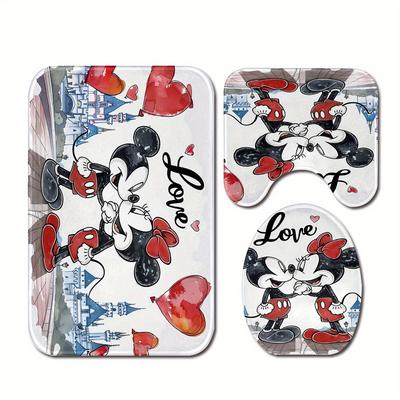 TEMU 3pcs Bathroom Mat Set Featuring 's And Prints, Includes Absorbent Mats, Toilet Seat Cover, U-shaped Toilet Mat, And Floor Carpet, Christmas Decoration And A Great Gift For Fans. Image