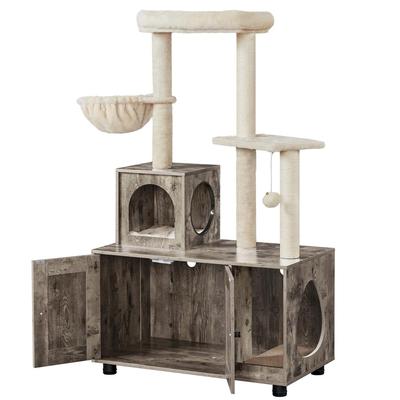 TEMU Costoff's Cat House Scratching Post With Double Door & Scratching Trunk & Scratching Board Enclosed, Cat Litter Box Side Table With Cat Cave & Cat Cabinet Image