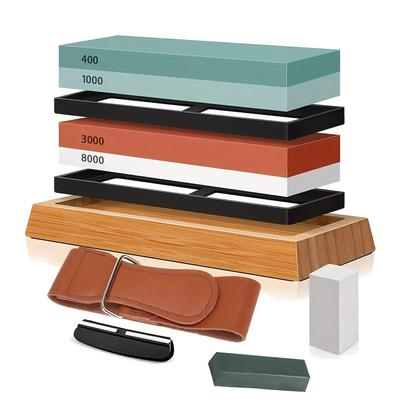 TEMU 10pcs 4-in-1 Set, Medium Grit Stoneware Sharpening Stones, Non-electric Manual Knife System With Dual Blocks, Knife Sharpener Stone Image