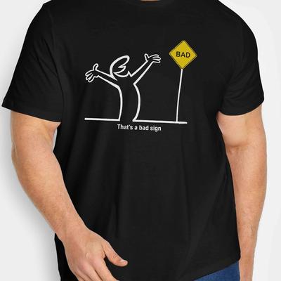 "TEMU Men's Plus Size T-shirt - " A Bad Sign" , Casual Summer Wear, Polyester Crew Neck Tee With Design, Humorous Tshirt | Crew Neck Tshirt | Stretchy Material, Plus Size" Image