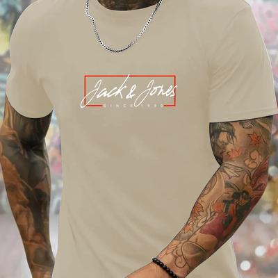 "TEMU Men's "" Graphic Tee - Casual Sports Short Sleeve T-shirt, Breathable, Black With Print, Summer Outdoor Activities, Casual Sportswear | Sporty Design | Breathable Fabric" Image