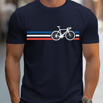 TEMU Men's Casual Bicycle Graphic T-shirt - Soft, Comfortable, Breathable Round Neck Tee With Ribbed Details, Ideal For Summer, Casual Attire, Casual Summer Wear | Graphic Tee | Image