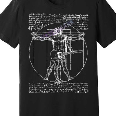TEMU Da Vitruvian Guitar For Man Rock Graphic Men's Short Sleeve T-shirt - 100% Cotton, Black, Regular Fit, Machine Washable, For Casual Attire, Apparel | Graphic Tee | Cotton Tshirt, Image