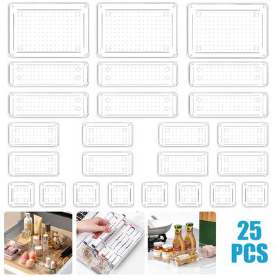 TEMU 25pcs Clear Plastic Drawer Organizer Set - 4 Sizes For Cosmetics, Office Supplies & Tableware Storage, Ramadan Supplies, St Patrick's Day Decorations, Easter Decorations For Home, Shelf Baskets Image