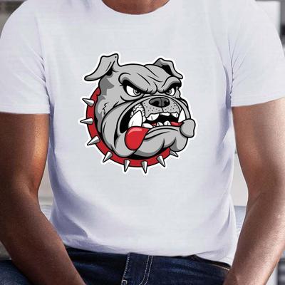 TEMU Bulldog Print Men's Plus Size Short Sleeve Crew Neck T-shirt, Casual Breathable Lightweight Summer Tee Image