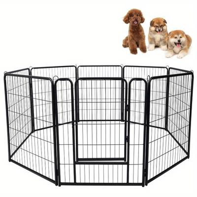 TEMU 80x80cm Dog Playpen Set Enclosure Dog Fence Puppy Run With Doors & Ground Anchors Foldable Animal Playpen Puppy Fence Portable Puppy Playpen For Garden Camping Image
