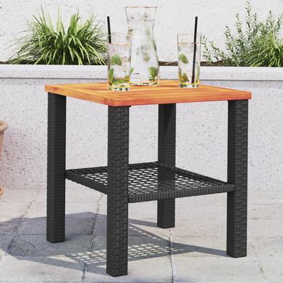 TEMU Garden Table Black 40x40x42 Cm Poly Rattan Acacia Wood Image