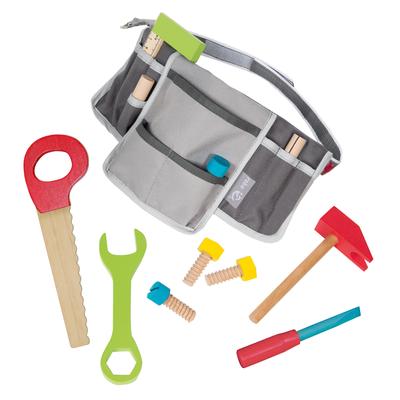 TEMU Roba Children's Tool Belt . Tool Bag With 11-piece Wooden Tool Set, Adjustable Image