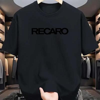 TEMU Men's Quick-dry T-shirt- Navy Blue With Recaro Print, Regular Fit Casual Summer Tee, Machine Washable, Casual T Shirts Image