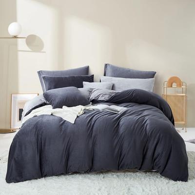 TEMU Winter Plush Bedding Coral Flannel Dark Green Grey Reversible Bedding Velvet Duvet Cover With Zipper And Pillowcase Warm Blanket Cover Image
