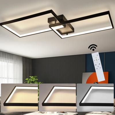 TEMU Led Office Ceiling Light For Living Room - Modern Dimmable 80cm Office Ceiling Lamp In White With Remote Control, 48w, Bedroom Lamp With Rectangular , Suitable For Offices, And Kitchens. Image