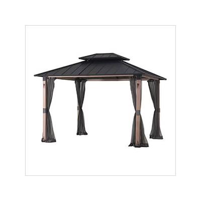 Sunjoy Group 10 x 12 2-Tier Steel Hardtop Gazebo with Netting and LED Lights