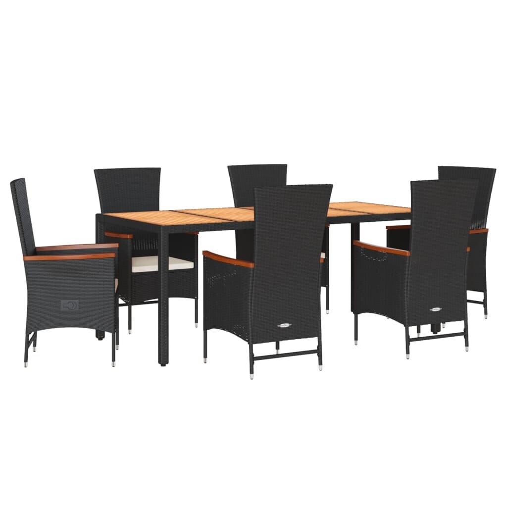 vidaXL 7-tlg. Garten-Essgruppe mit Kissen Schwarz Poly Rattan Image