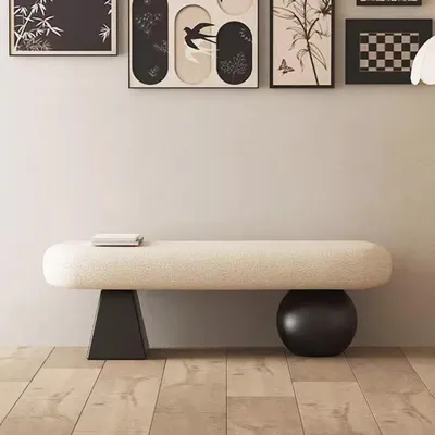 ‌Nordic Solid Wood Entryway Bench‌ - Multi-Functional Living Room Stool, Designer Bedside Ottoman with Storage for Home/Entryway