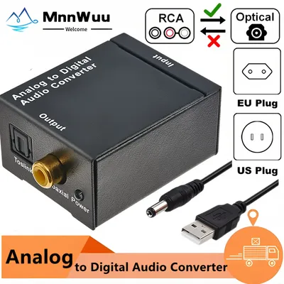 ADC Analog To Digital Audio Converter RCA to Optical Toslink Audio Adapter Analog Digital Fiber Toslink Coaxial Audio Converter