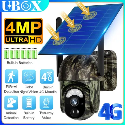 Ubox 4G Solar Camera Outdoor Cellular Trail Camera 4G/WiFi with Solar Panel 2K Night Vision Human/Animal Detection Security Cam