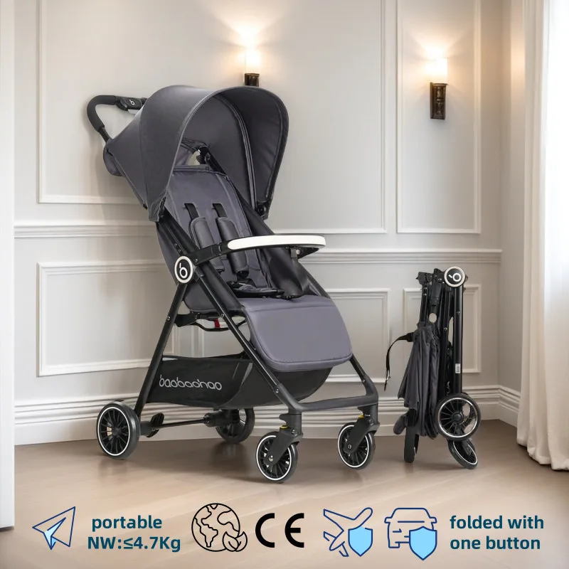 1 schwarzer, leichter Kinderwagen wiegt nur 4,7 kg, praktisch für Flugzeuge, Züge und Autos, geeignet für den Heimgebrauch und im Geschäft Image