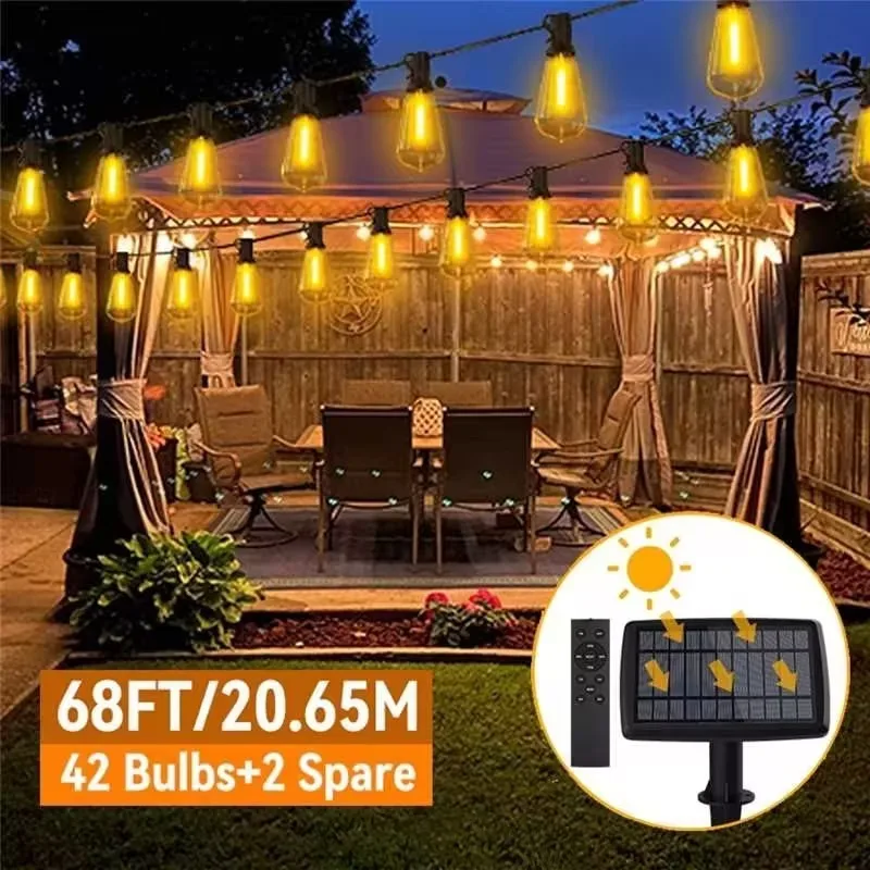 Solar-Lichterkette für den Außenbereich, ST38, bruchsicheres LED-Terrassenlicht aus Kunststoff mit Fernbedienung für Hochzeit, Garten, Außen- und Hinterhofbeleuchtung