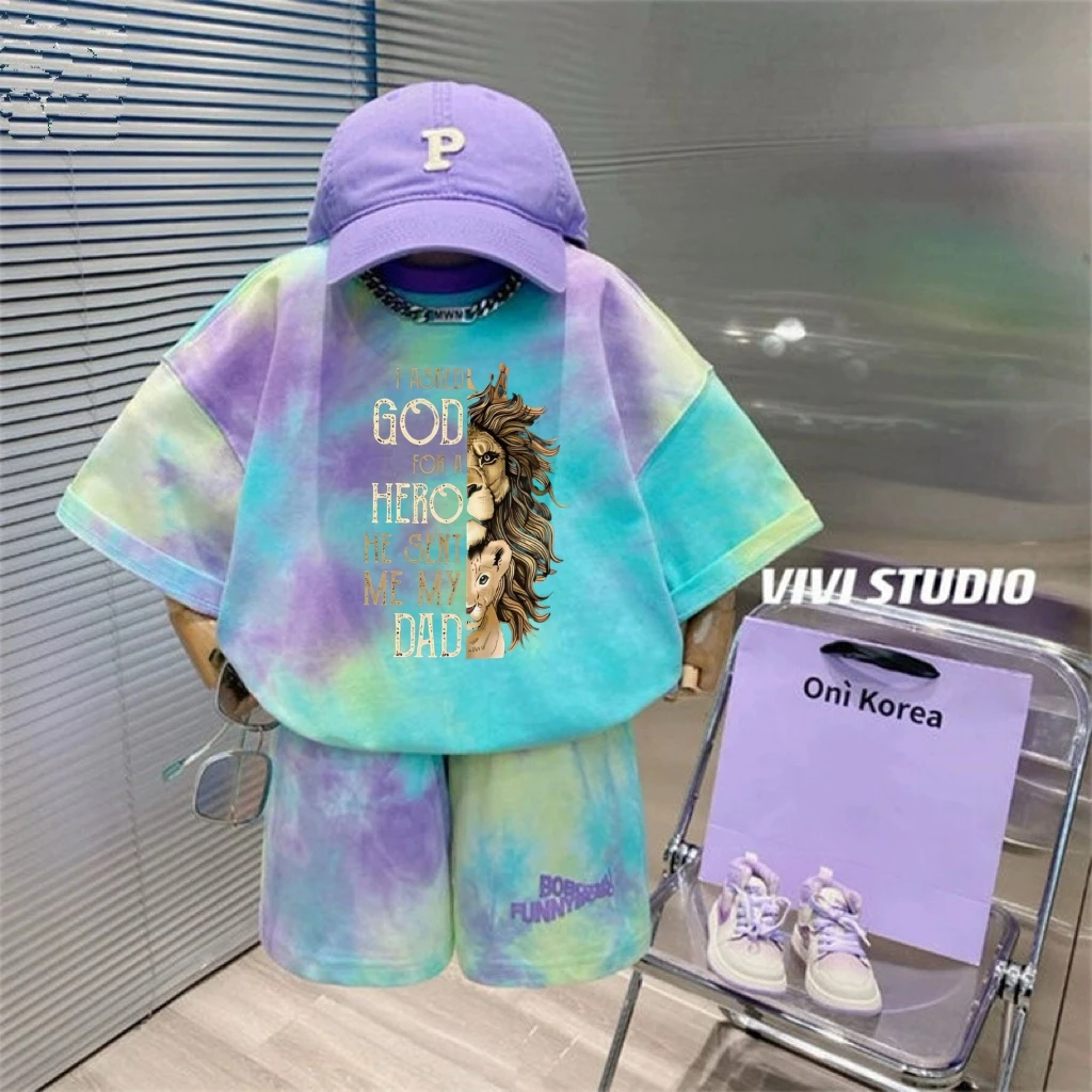 Sommer Baby Jungen Kleidung Set Kind Jungen Löwe Gedruckt T-shirts und Shorts 2 Stück Anzug Kinder Tie Dye Kurzarm Outfits Image