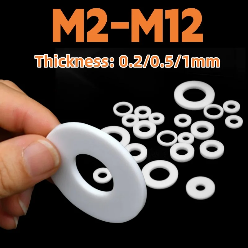 PTFE-Unterlegscheibe M2 M2,5 M3 M4 M5 M6 M8 M10 M12 Weiße Dichtung Hochtemperaturbeständiger Abstandshalter für Wasserrohrverbindung Image