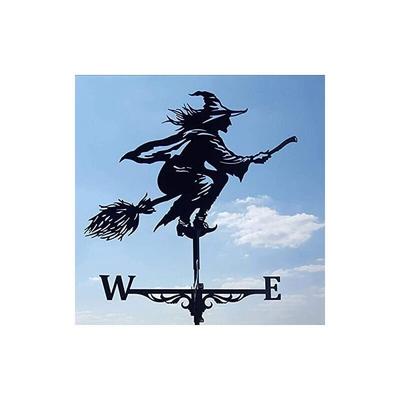 SNQ - Wetterfahne aus Edelstahl mit Hexenmotiv und Dach zur Gartendekoration für die Gartenlaube im Image