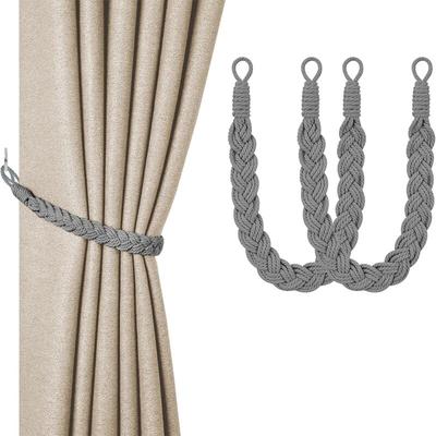 Raffhalter für Vorhänge, 2 Stück, grau, handgewebte Raffhalter für Vorhänge, gestrickte Image