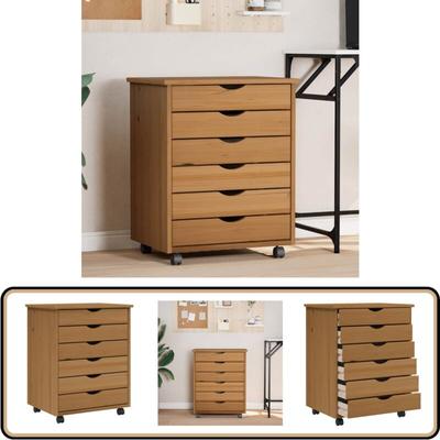 vidaXL Rollschrank mit Schubladen MOSS Honigbraun Massivholz Kiefer Image