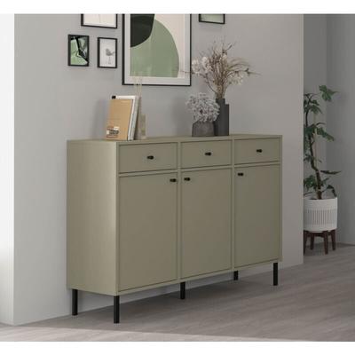 Kommode Tonkin 827 Sideboard mit drei Türen & drei Schubladen Metallbeine Grün - Furnix Image
