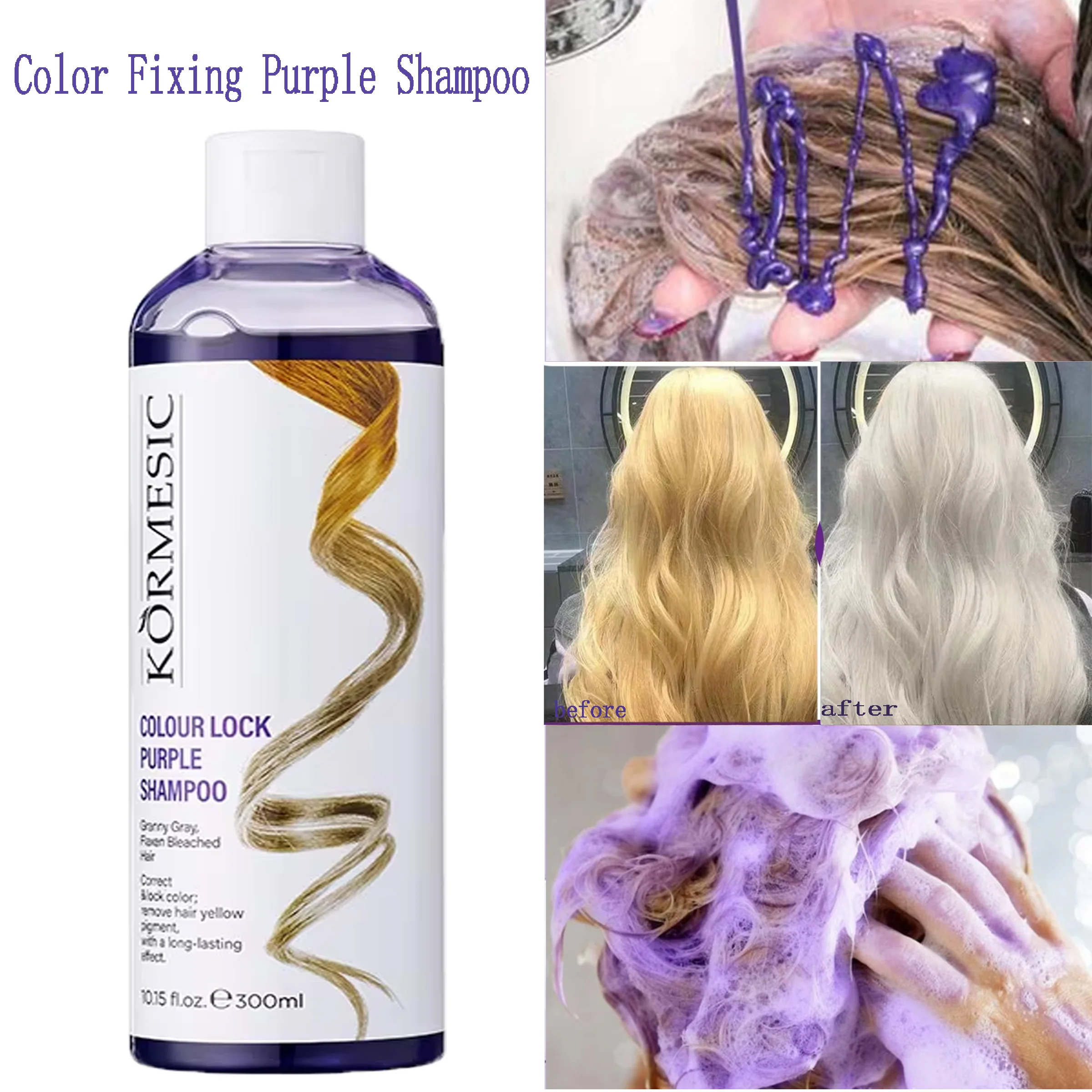 300 ml Farbfixierung Lila Shampoo Lock Color Cover Graues Haar verblassen Gelb nach Bleichmittel Haarfärbemittel Langlebige, nicht reizende Pflege Image