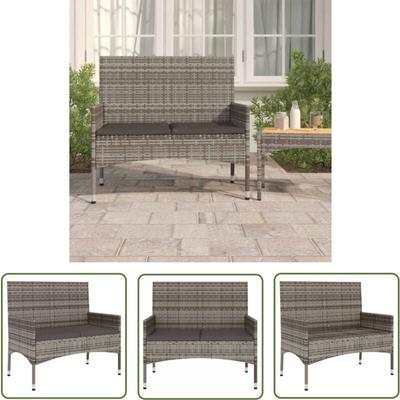 Gartenbank 2-Sitzer mit Kissen Grau Poly Rattan - Gartenzubehör - Gartenbank - Outdoor Möbel Image