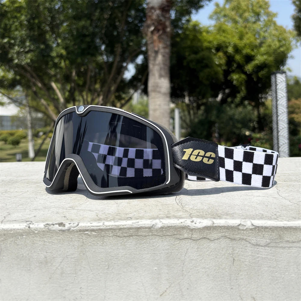 100er Retro-Motorradbrille, winddicht, Motocross-Sonnenbrille, Vintage-Helmbrille, Radfahren, Rennen, Cafe Racer Image
