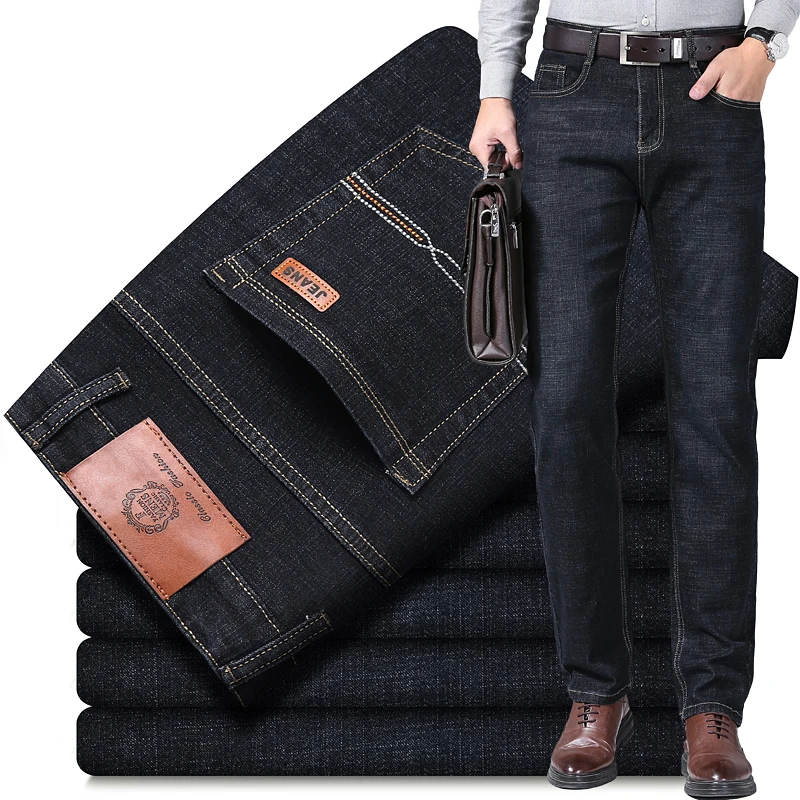 Herren Business Casual Baggy Jeans Homme Pantalones Hombre Soft Black Blue Denim Cargohose Classic All Match Jean Größe 28-40