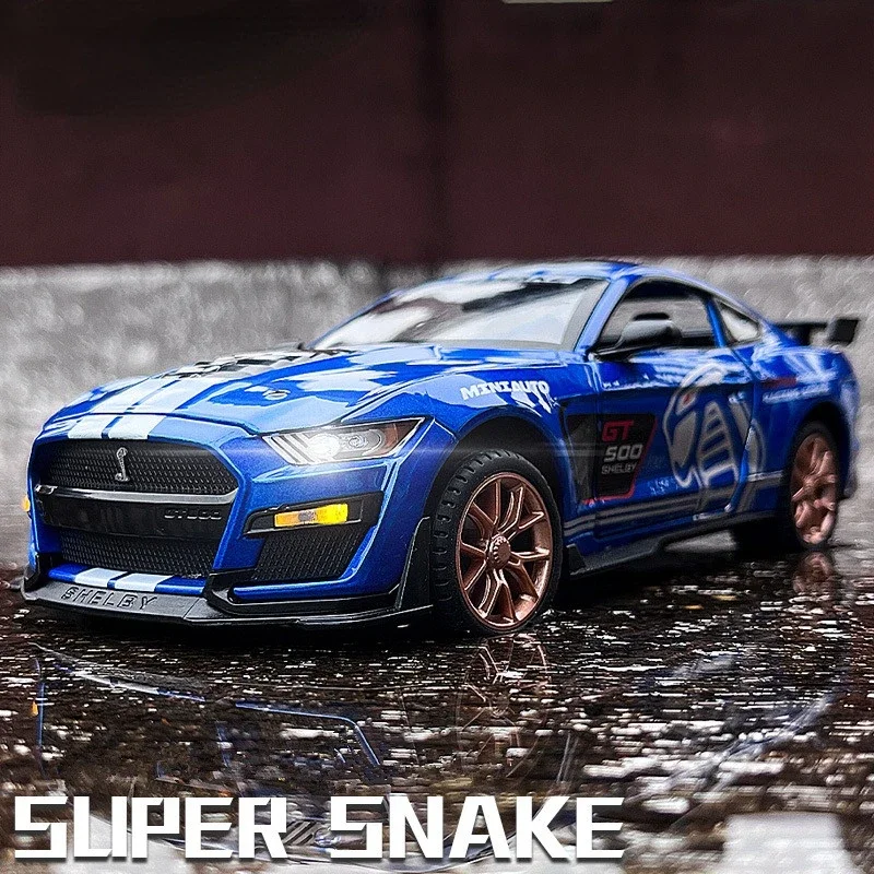 1:24 Ford Mustang Shelby GT500 Legierung Sportwagen Modell Druckguss Metall Spielzeugauto Modell Sound Licht Sammlung Kinder Geschenke A414 Image