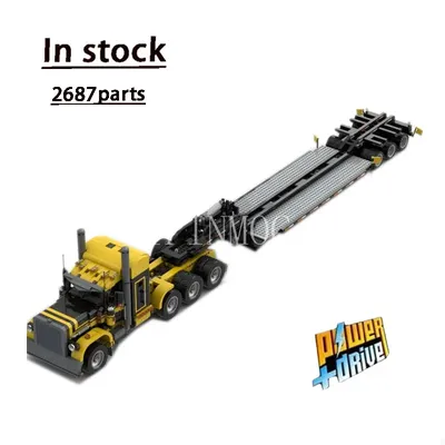 MOC-4691 Heavy Duty Truck & MOC-4846 1:17 Plattformanhänger Bausteinmodell Kindergeburtstag Image