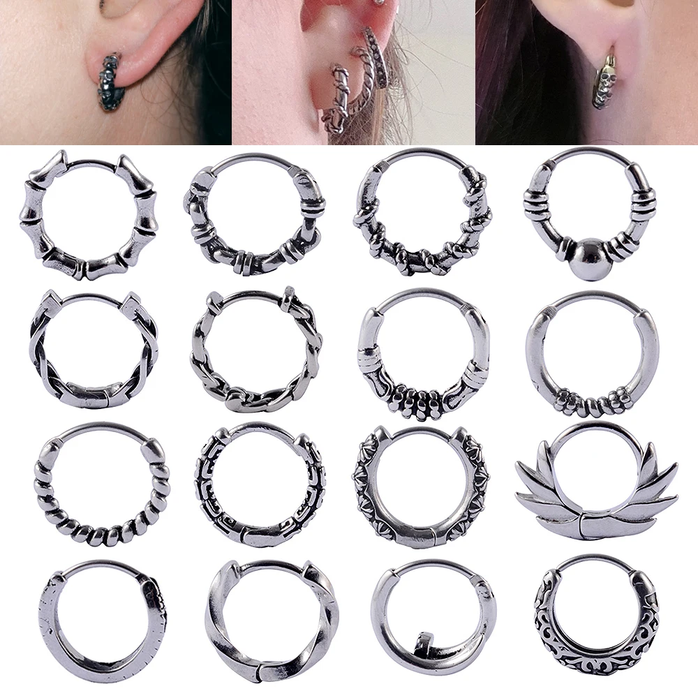 1PC Chirurgenstahl Vintage Schlange Verwirrt Gravierte Gothic Ohr Hoop Hypoallergen Ohrringe Männer Dominierenden Rock Biker Schmuck Image