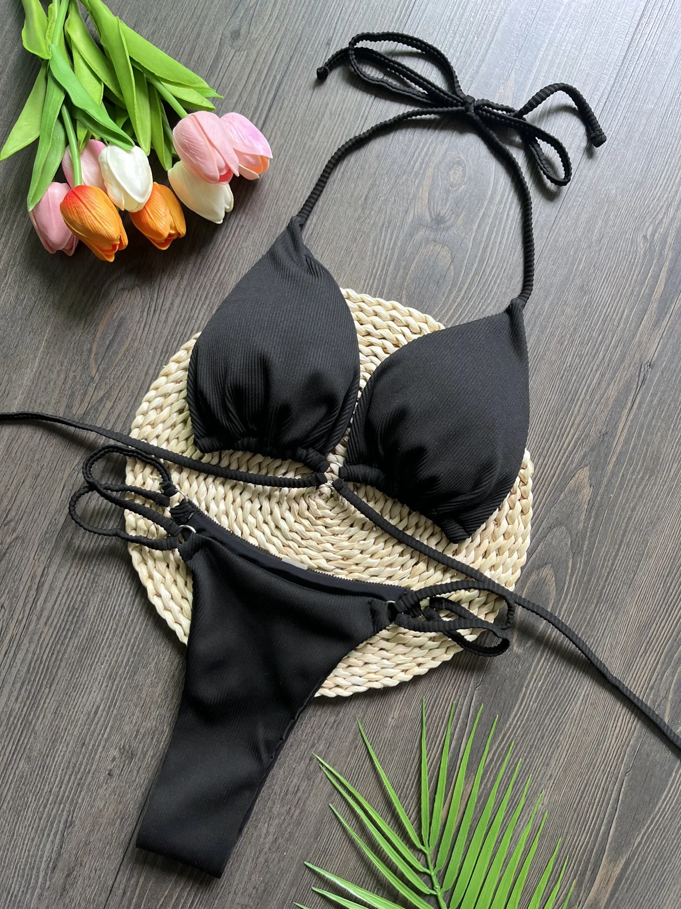 RUOTONSEPT Bandage Badeanzug Frauen Sexy Bikini Gerippte Bademode Dreieck Bikini Set Zwei Stück Anzug Bademode Micro Tanga Biquini ﻿ Image