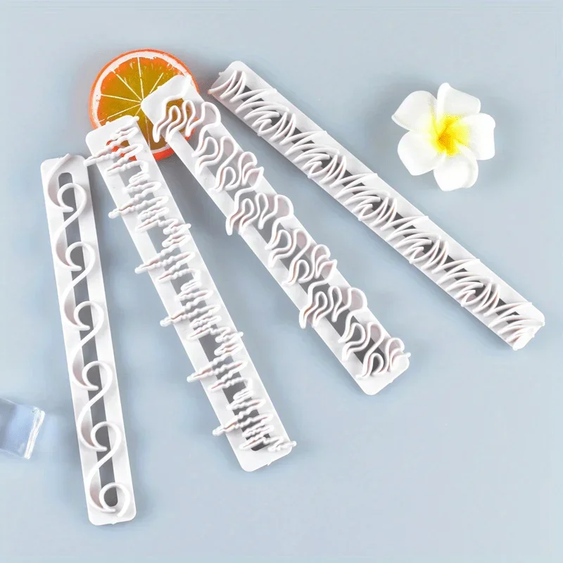 4 teile/satz Cookie Fondant Gebäck Schneider Gras Wellen Feuer Eis Form Kuchen Um Dekor, geprägte Streifen Fondant Kuchen Backen Set Image