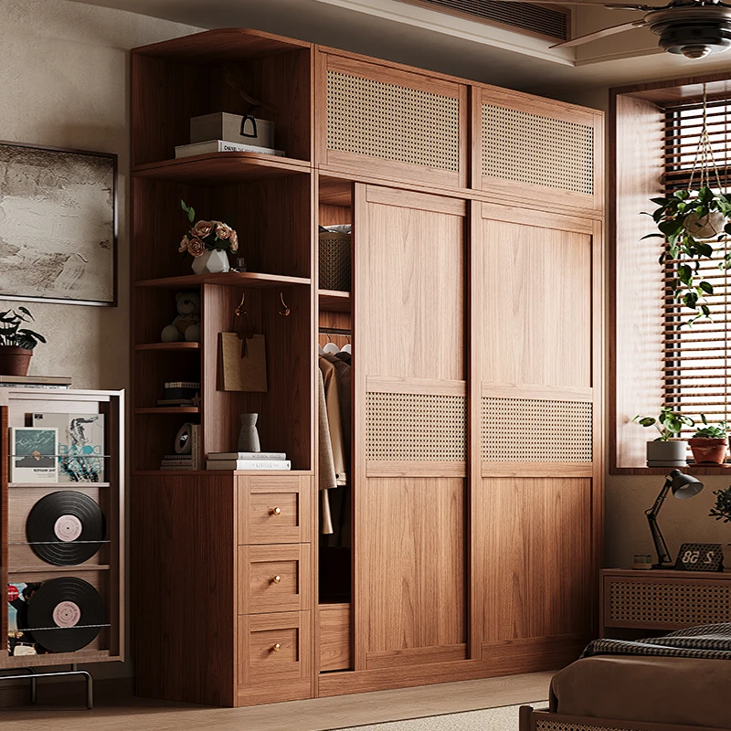 Große Schubladen Spind Kleiderschränke Rattan Frauen Nordic Schiebetür Lagerung Closet Organizer Rack Teen Armario Möbel Hause Image