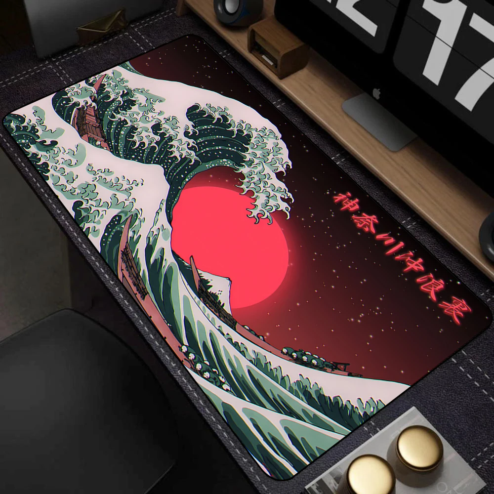 Computer Mauspad Japan Kunst große Welle große Gaming Mouse pad Gamer xxl Gummi Tastatur Pad Laptop Rand mit Schloss Schreibtisch matte 80x30 Image