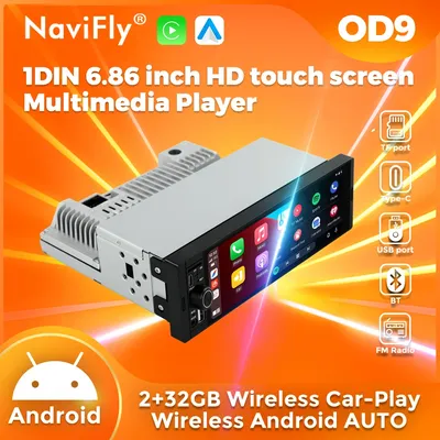 NaviFly 1 Din Head Unit Android 6,86 Zoll Bildschirm Wireless CarPlay Auto Universal Car Radio Player FM BT Autoradio GPS Auto Stereo