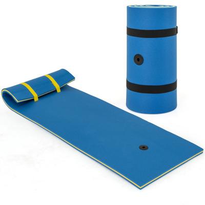 Costway 7 Inches x 2 Inches Water Mat with Safety Tether and Pillow Design for Lake and Pool-Blue