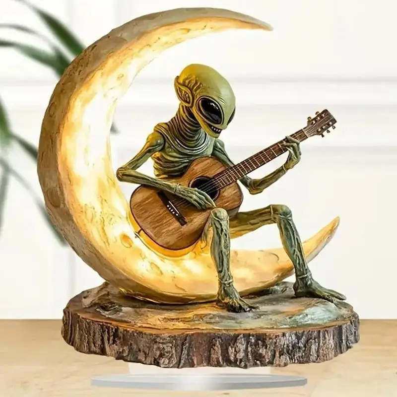 Statue de jardin extraterrestre décor extraterrestre Figurine extraterrestre décor de bureau décor de jardin Figurines à collectionner acrylique lune guitariste
