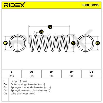 RIDEX Fahrwerksfeder PEUGEOT,CITROËN 188C0075 5002QH,5002RX,500271 Federn,Fahrwerksfedern,Feder,Schraubenfeder,Stoßdämpfer Feder 500273 Image