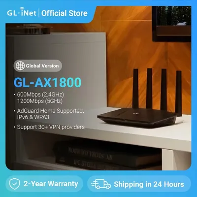 GL.iNet GL-AX1800(Flint) WiFi 6 Router -Dual Band Gigabit Wireless ,5 x 1G Ethernet Ports ,Amazing