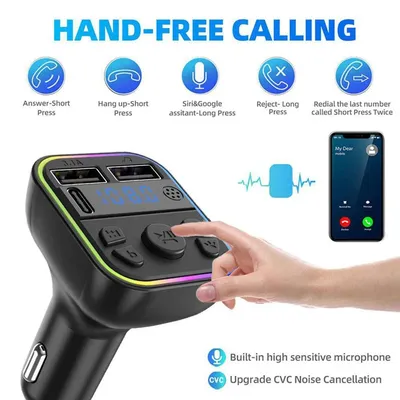 Car Bluetooth hands-free Car Mp3 player music player Car FM transmitter Dual USB +Type C Car Charger